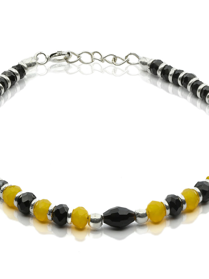 Classic Black & Yellow Beaded Sterling Silver Bracelet