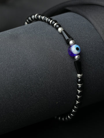 Beaded Evil Eye Charm Sterling Silver Bracelet