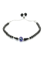 Beaded Evil Eye Charm Sterling Silver Bracelet
