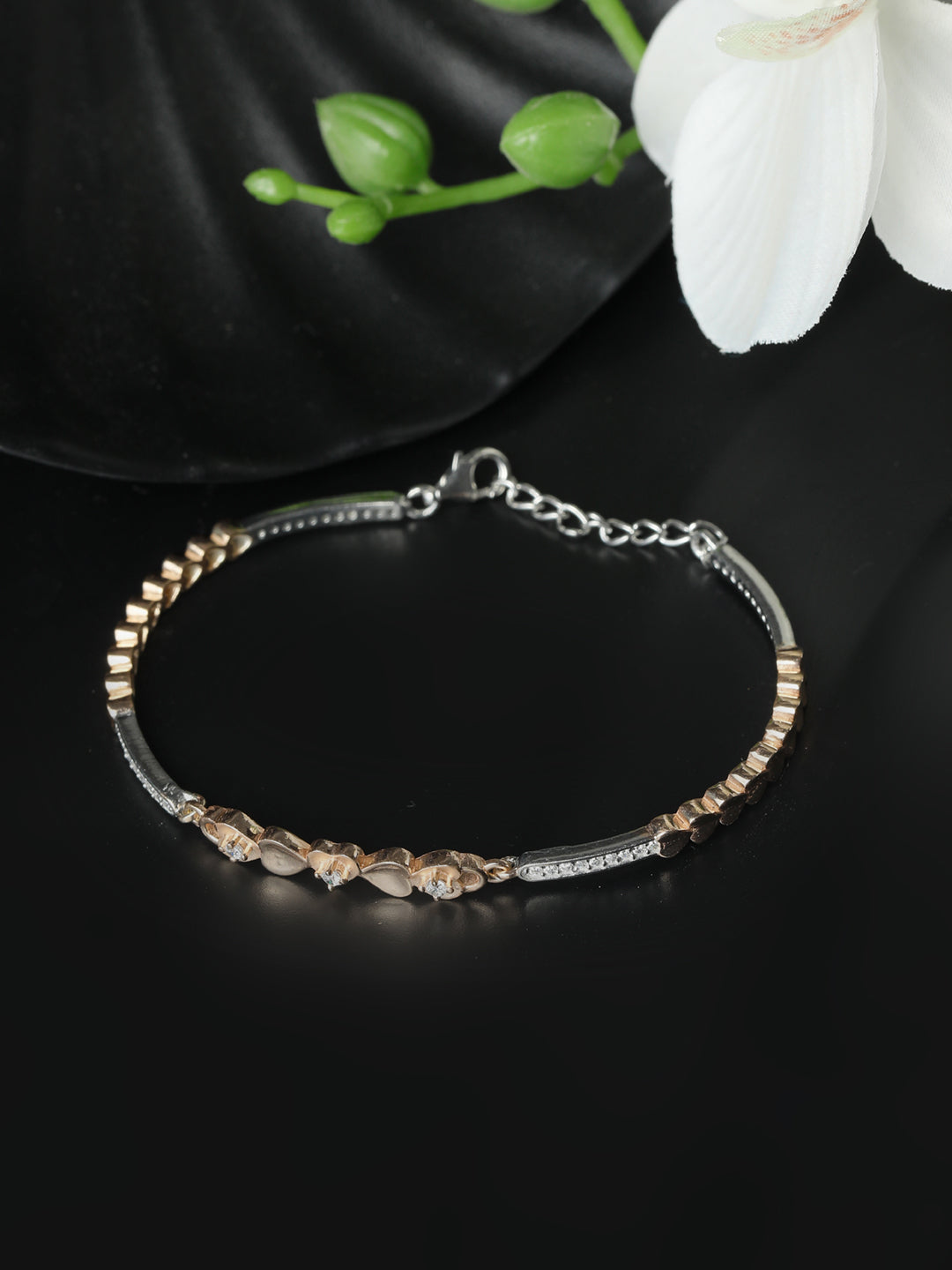 Studded Heart Dual toned Sterling Silver Bracelet