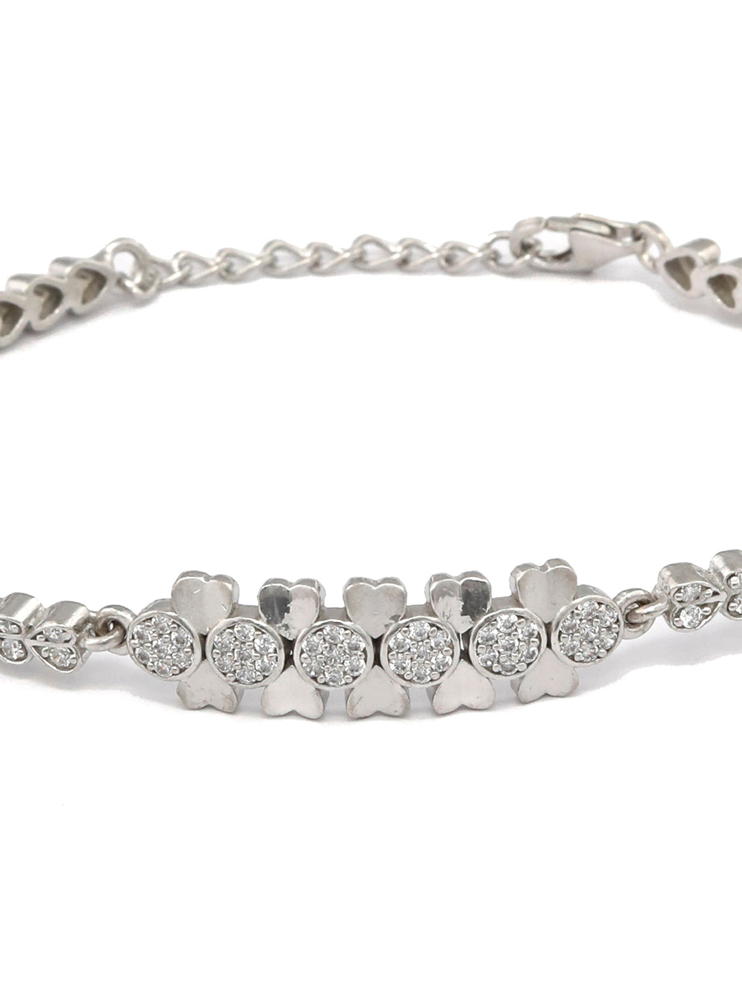 Floral American Diamond Studded Sterling Silver Bracelet