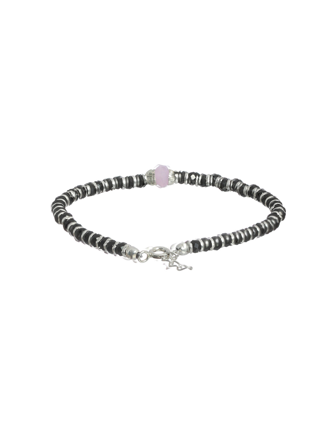 Pink and Black Stone Sterling Silver Bracelet