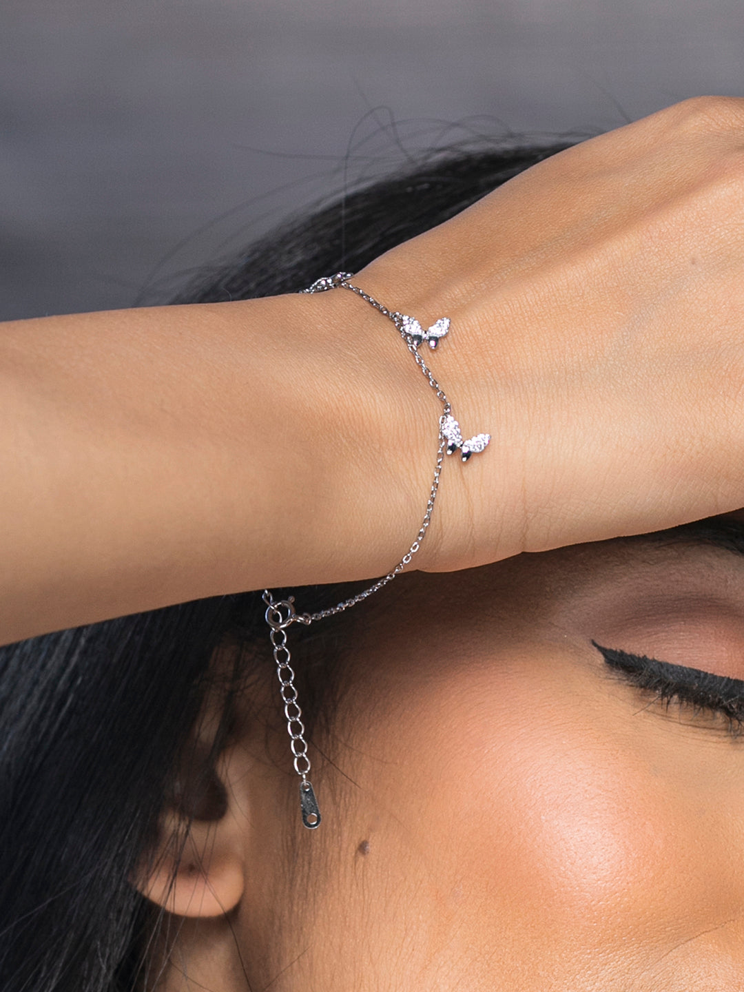 Sheer by Priyaasi Butterfly American Diamond Sterling Silver Link Bracelet