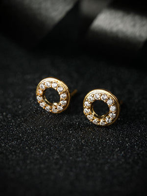Sterling Silver Round Gold Plated American Diamond Studs