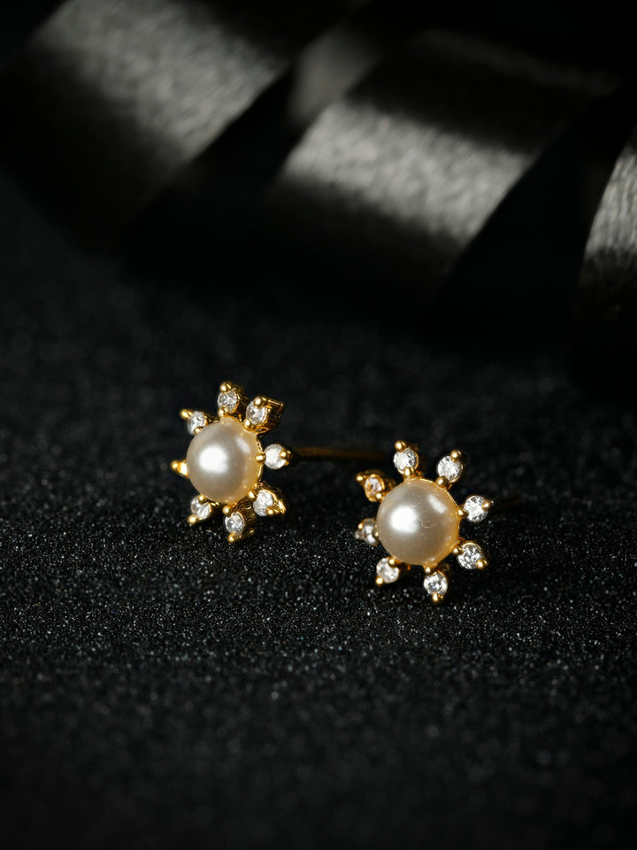 Sterling Silver Fresh Water Floral Pearl Gold Plated Studs