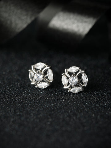 Sterling Silver Floral American Diamond Studs