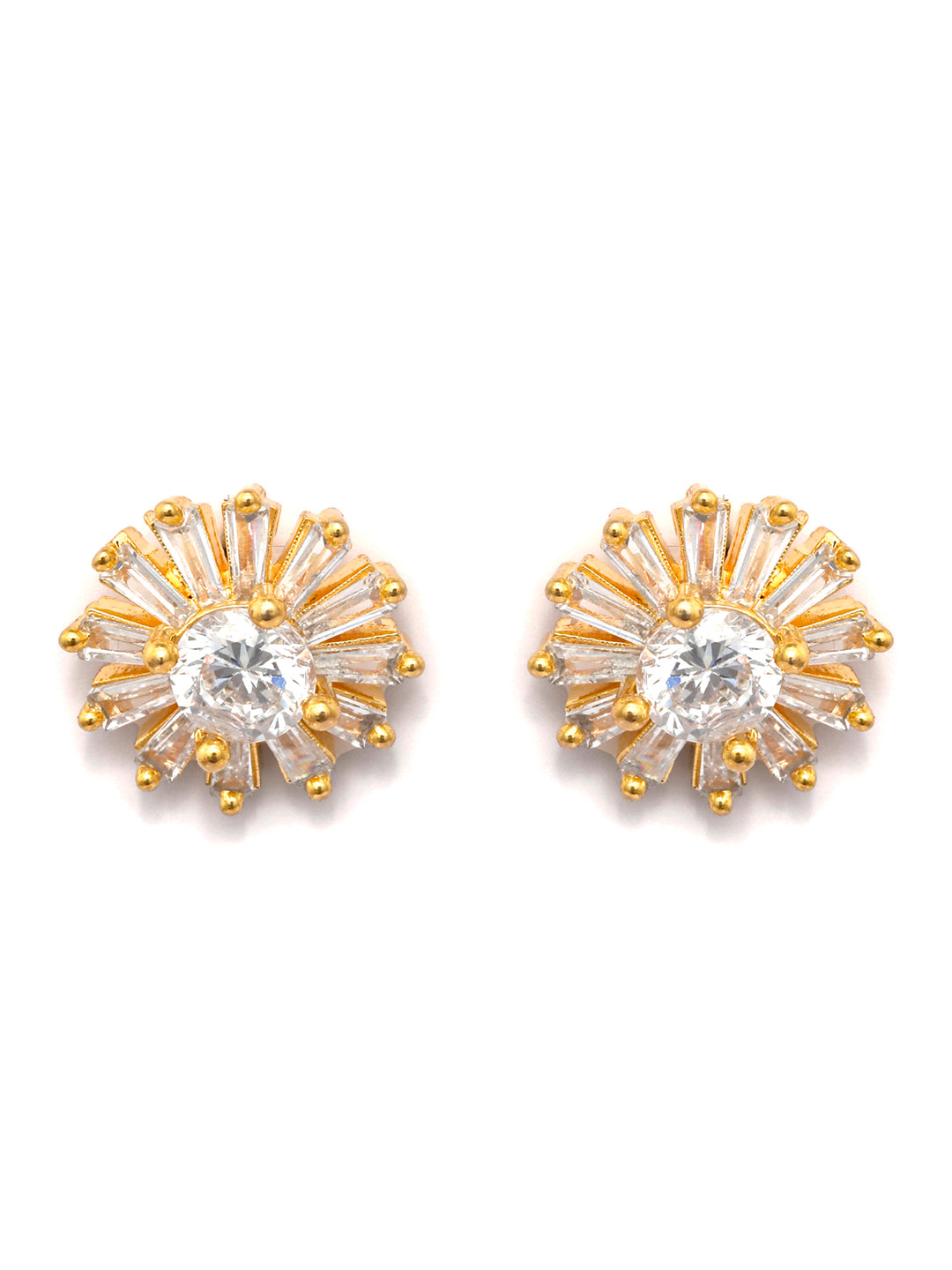 Sterling Silver American Diamond Enchanting Flower Gold Plated Studs
