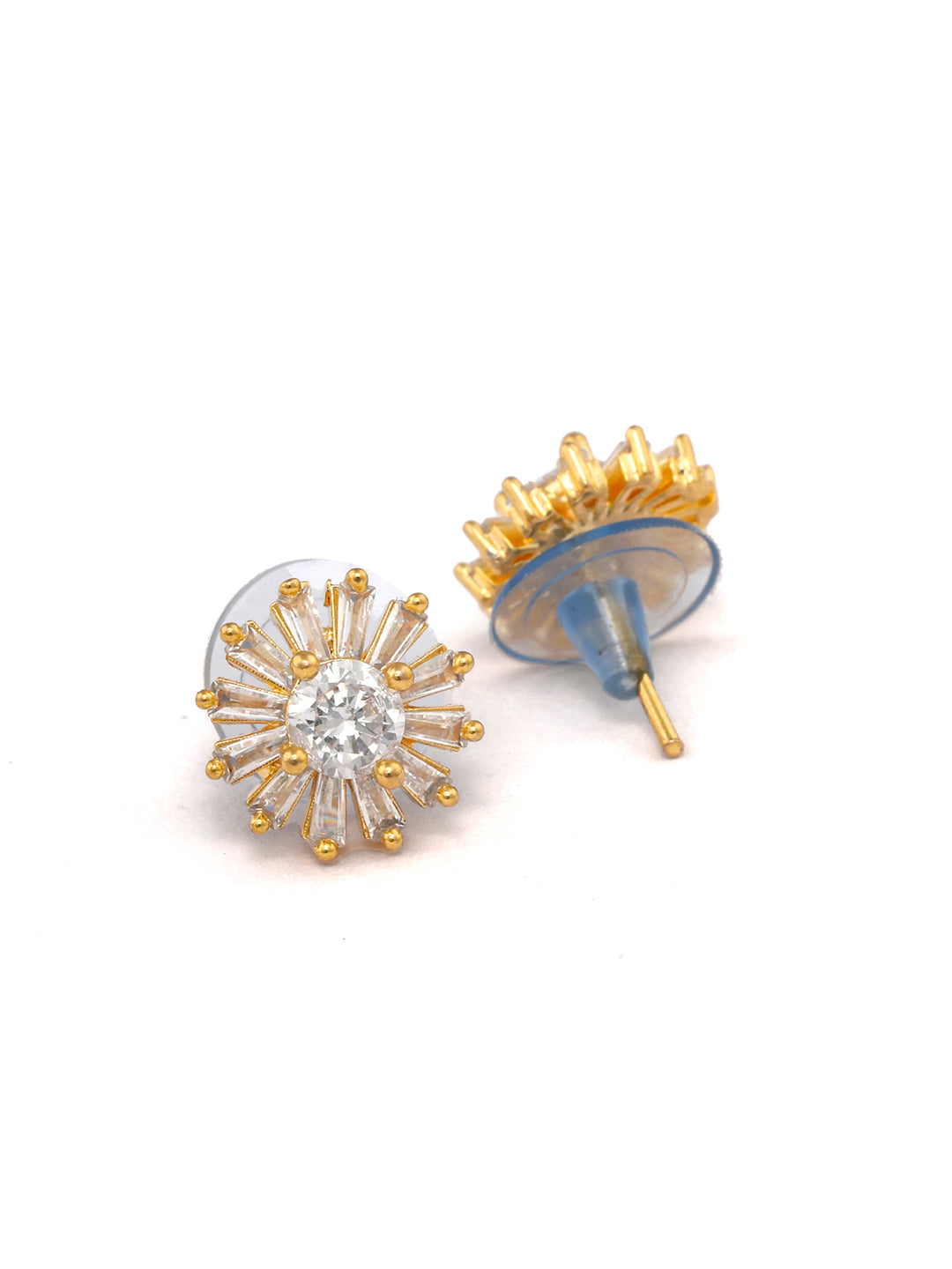 Sterling Silver American Diamond Enchanting Flower Gold Plated Studs