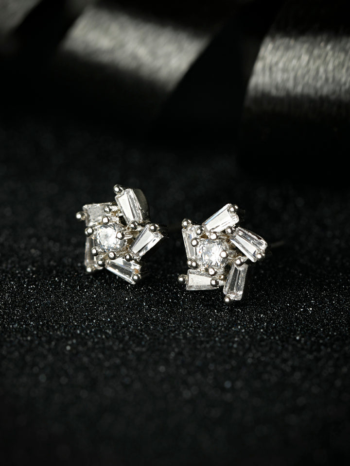 Sterling Silver American Diamond Dainty Flower Studs