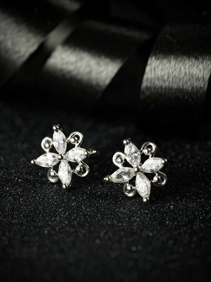 Sterling Silver American Diamond Blooming Flower Studs