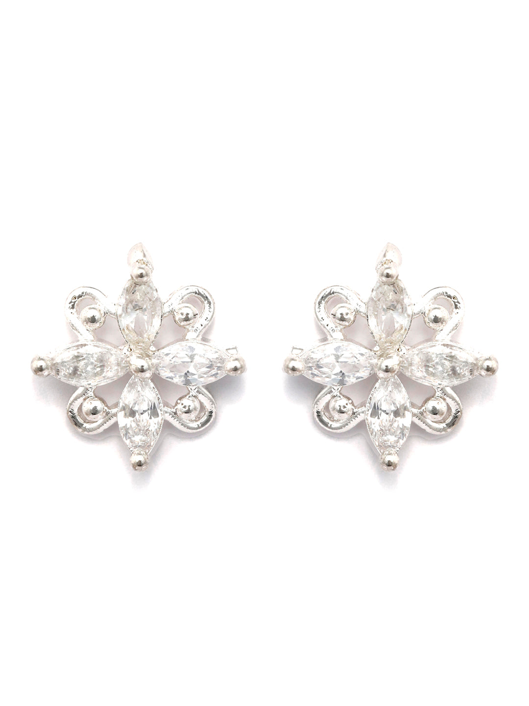 Sterling Silver American Diamond Blooming Flower Studs