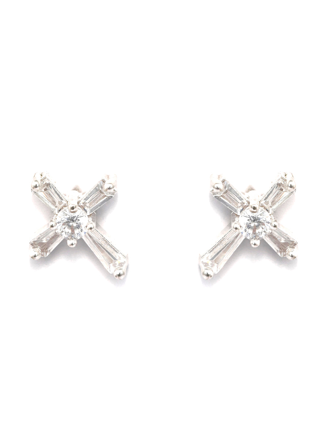 Sterling Silver American Diamond Floral Studs