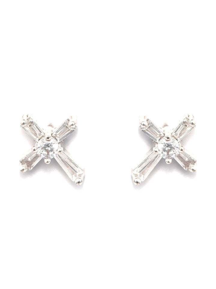 Sterling Silver American Diamond Floral Studs