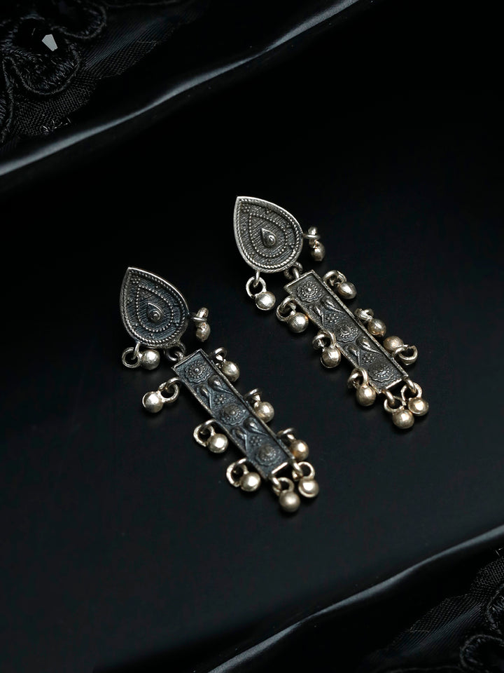 Oxidised Silver Vintage Boho Drop Earrings