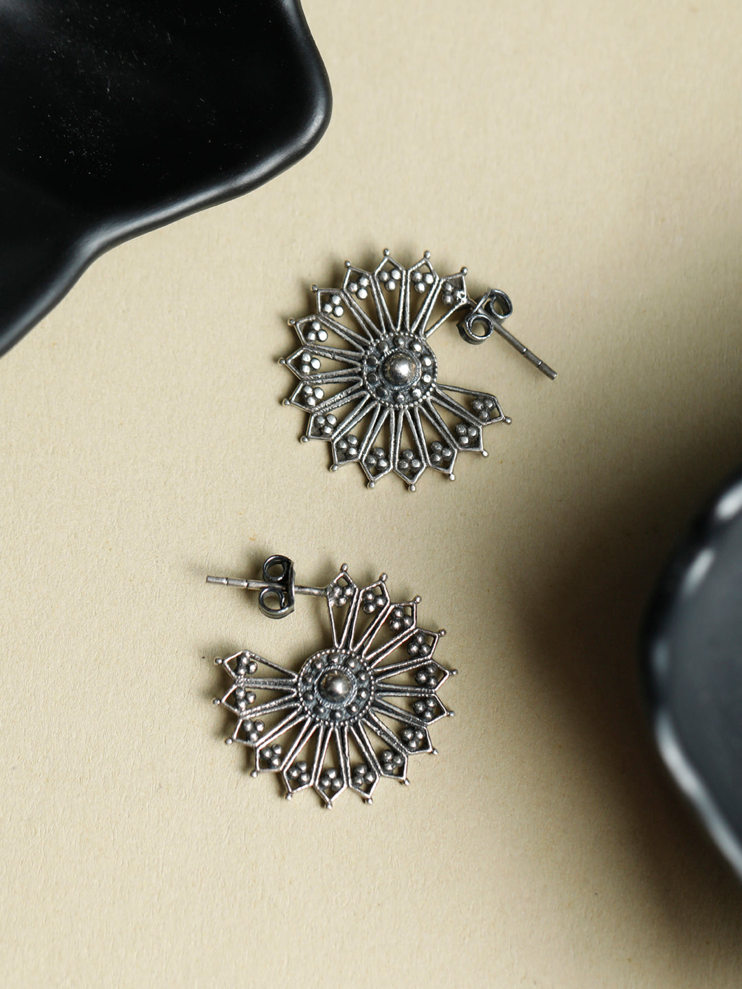 Oxidised Silver Mandala Earrings