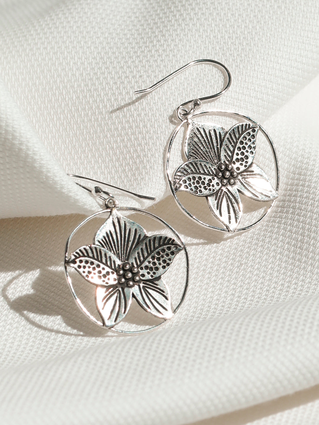 Sterling Silver Sphere Floral Drop Earrings