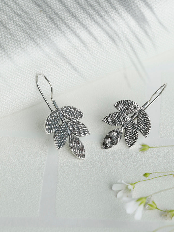 Oxidised Silver Leaf Dangle Earrings