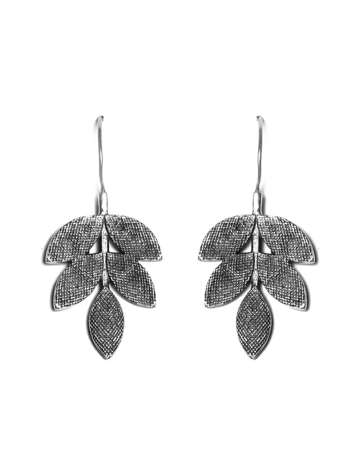 Oxidised Silver Leaf Dangle Earrings