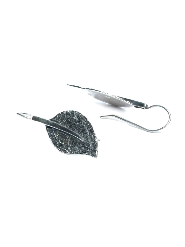 Oxidised Silver Leaf Drop Earrings