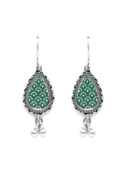 Sterling Silver Green Tribal Tear Drop Earrings