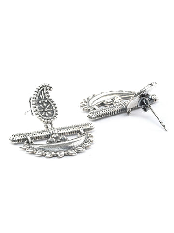 Oxidised Silver Crescent Moon Tribal Drop Earrings