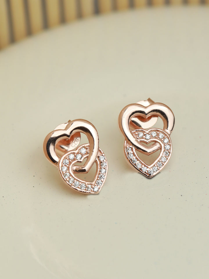 Rose Gold Dual Heart Sterling Silver Studs