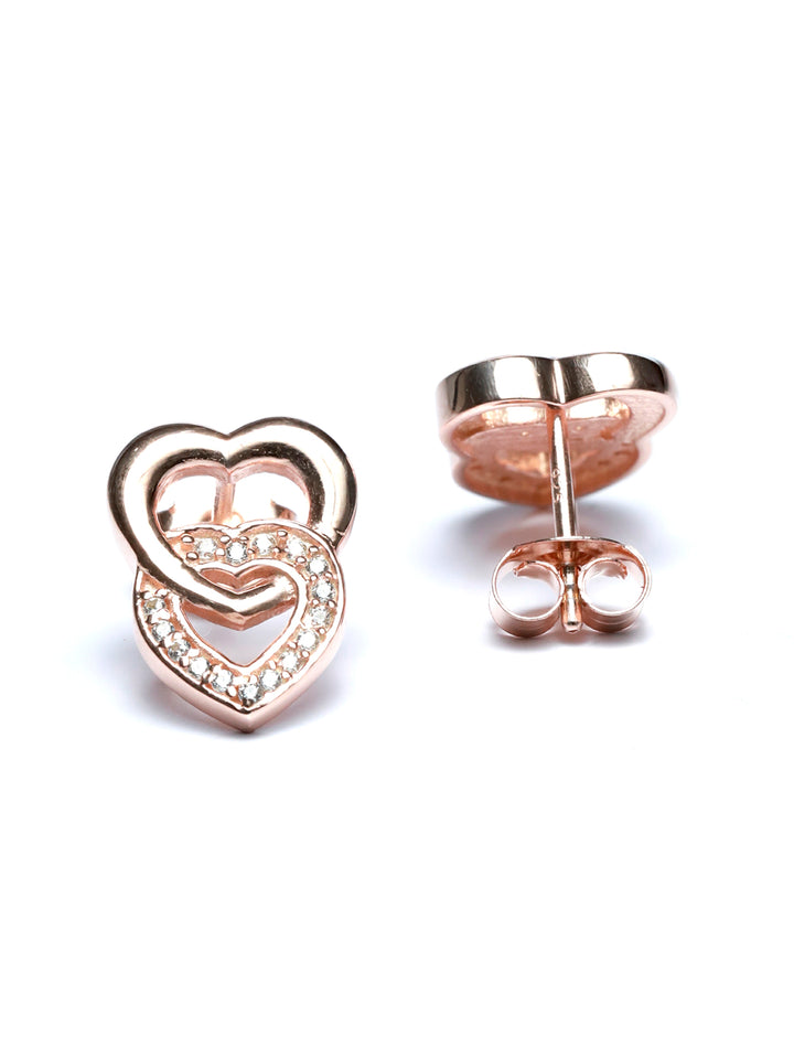 Rose Gold Dual Heart Sterling Silver Studs