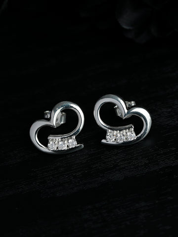 Curled Heart Sterling Silver Zircon Studs