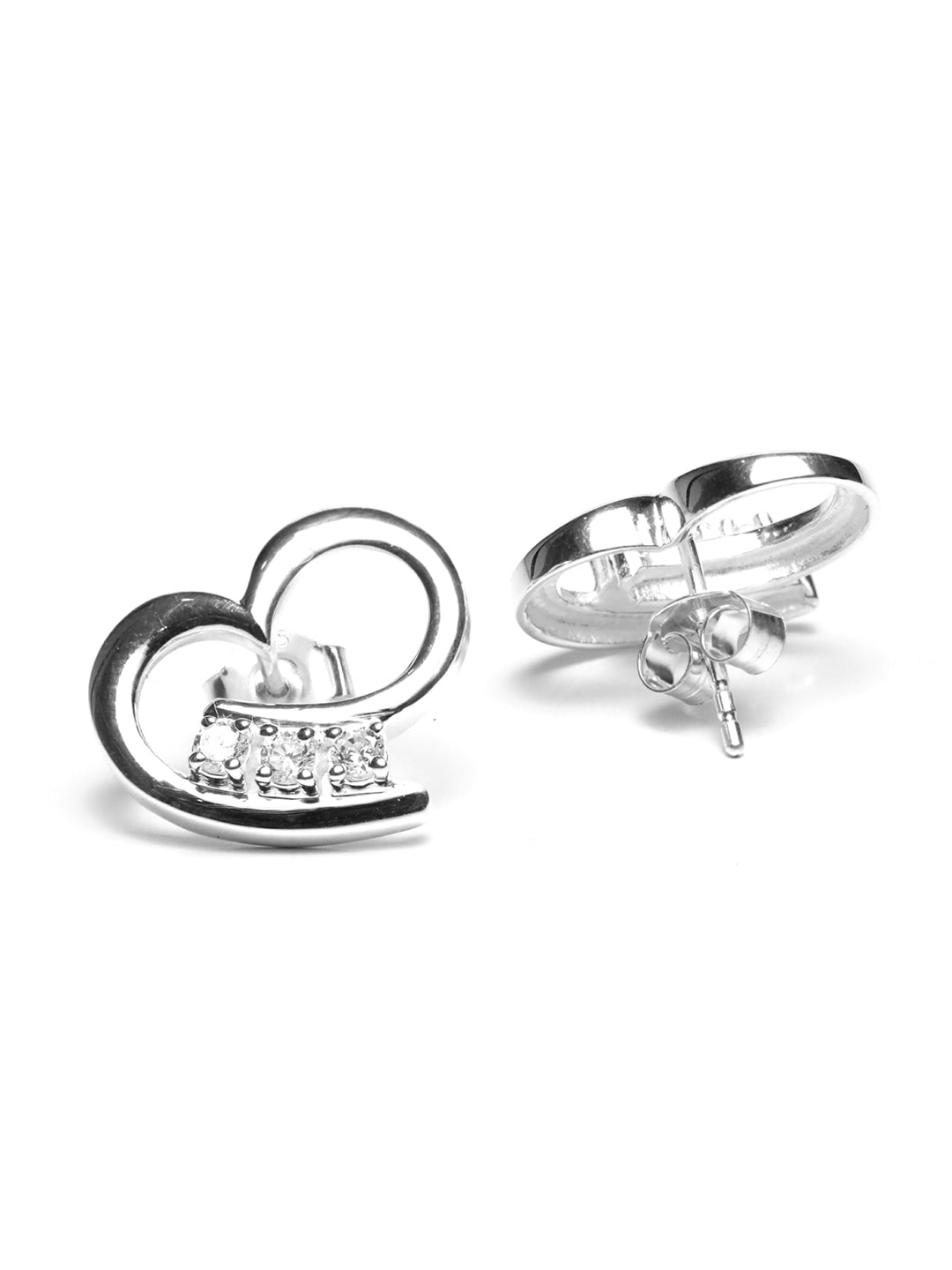 Curled Heart Sterling Silver Zircon Studs