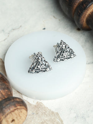 Oxidised 92.5 Silver Floral Triangle Studs