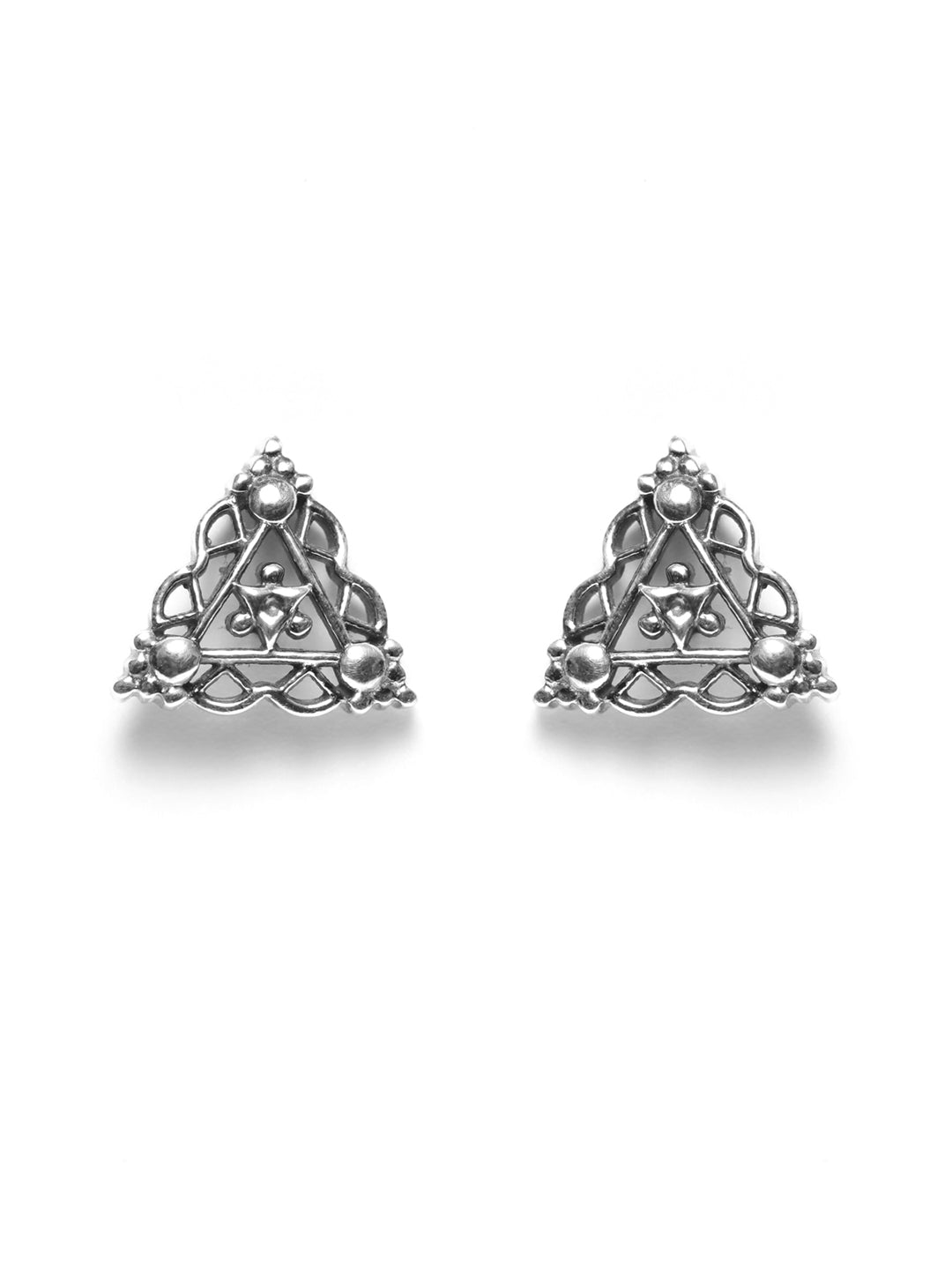 Oxidised 92.5 Silver Floral Triangle Studs