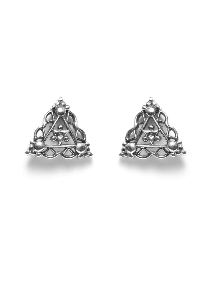 Oxidised 92.5 Silver Floral Triangle Studs