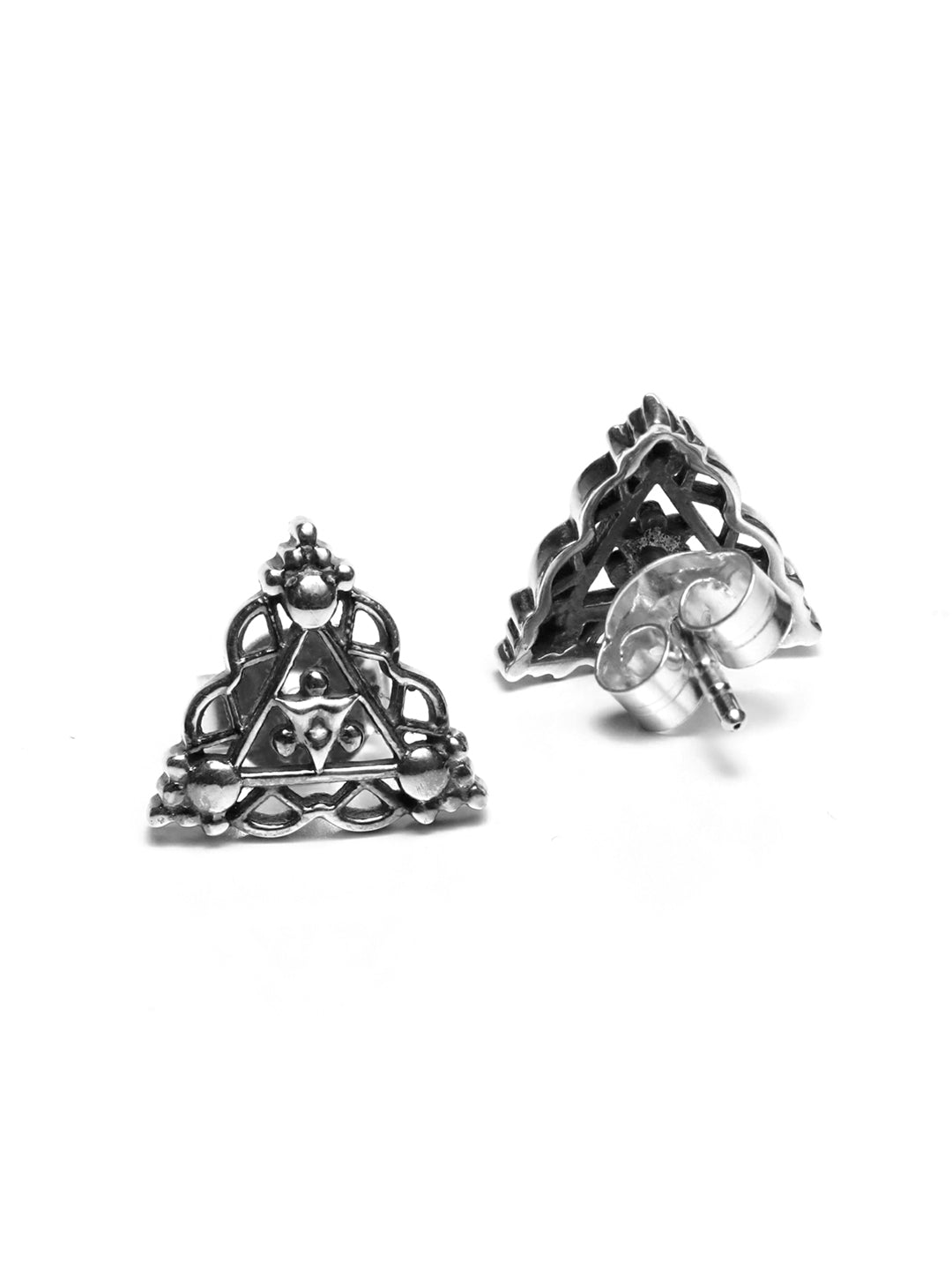 Oxidised 92.5 Silver Floral Triangle Studs