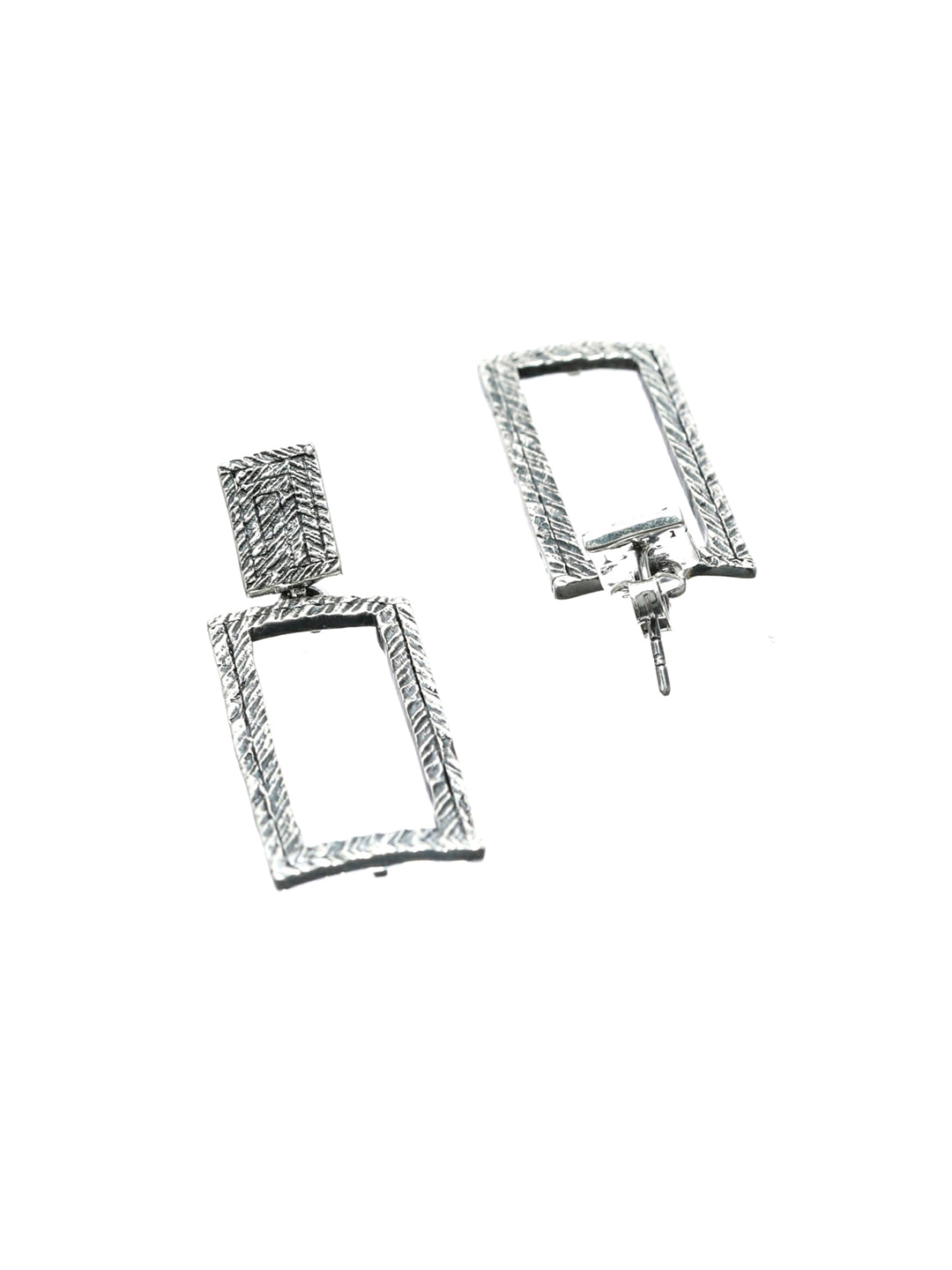 Long Block Oxidised Silver Drop Earrings