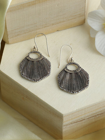 Feather Textured Oxidised Silver Drop Earrings