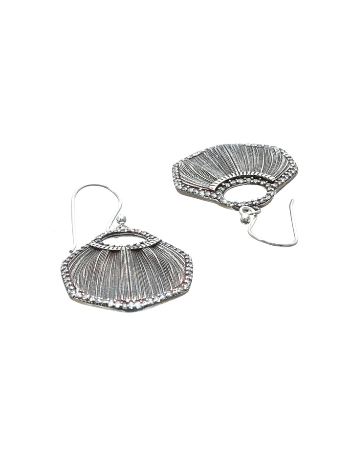 Feather Textured Oxidised Silver Drop Earrings
