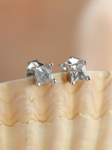 Silver Mini Square Solitaire Stud Earrings