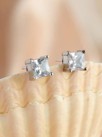 Silver Square Solitaire Stud Earrings