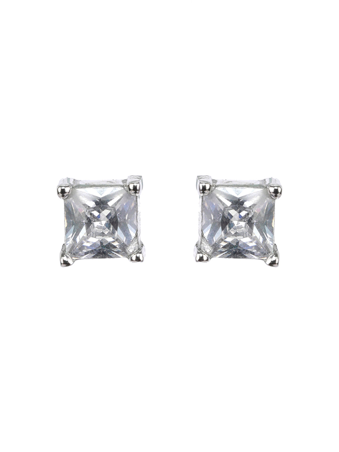 Silver Square Solitaire Stud Earrings