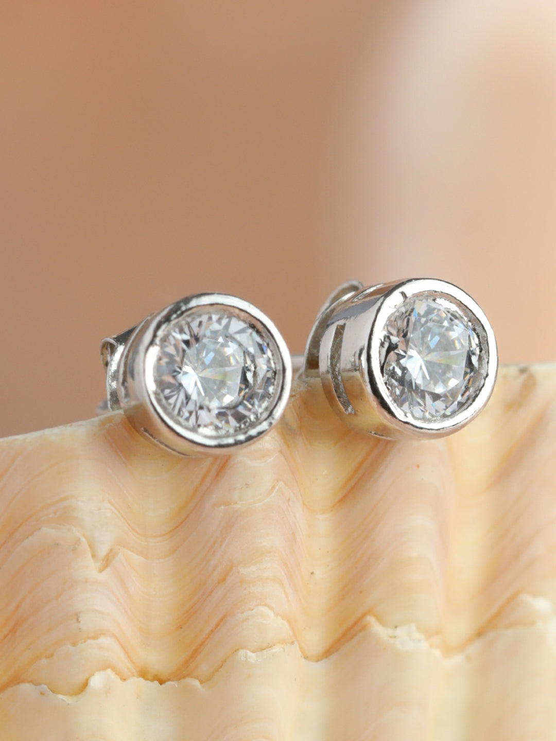 Silver Round Solitaire Stud Earrings