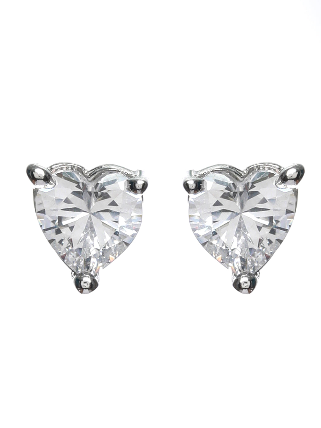 Cubic Zirconia Studded Heart Solitaire Stud Earrings