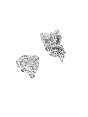 Cubic Zirconia Studded Heart Solitaire Stud Earrings