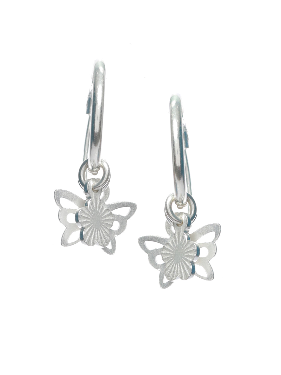 Floral Butterly Silver Hoop Earrings