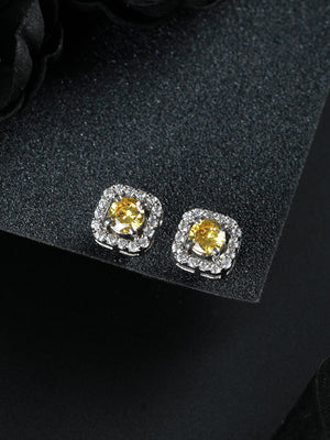 Yellow Solitaire Silver Stud Earrings