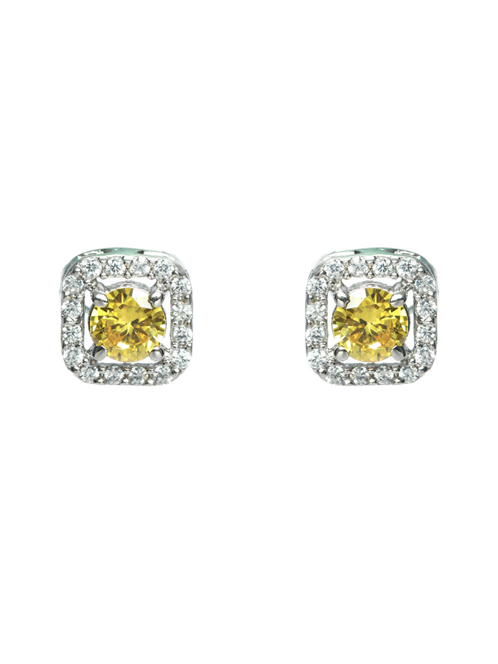 Yellow Solitaire Silver Stud Earrings