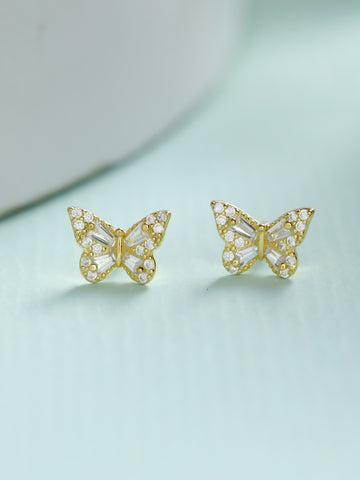 Sheer by Priyaasi Butterfly American Diamond Gold-Plated Sterling Silver Earrings