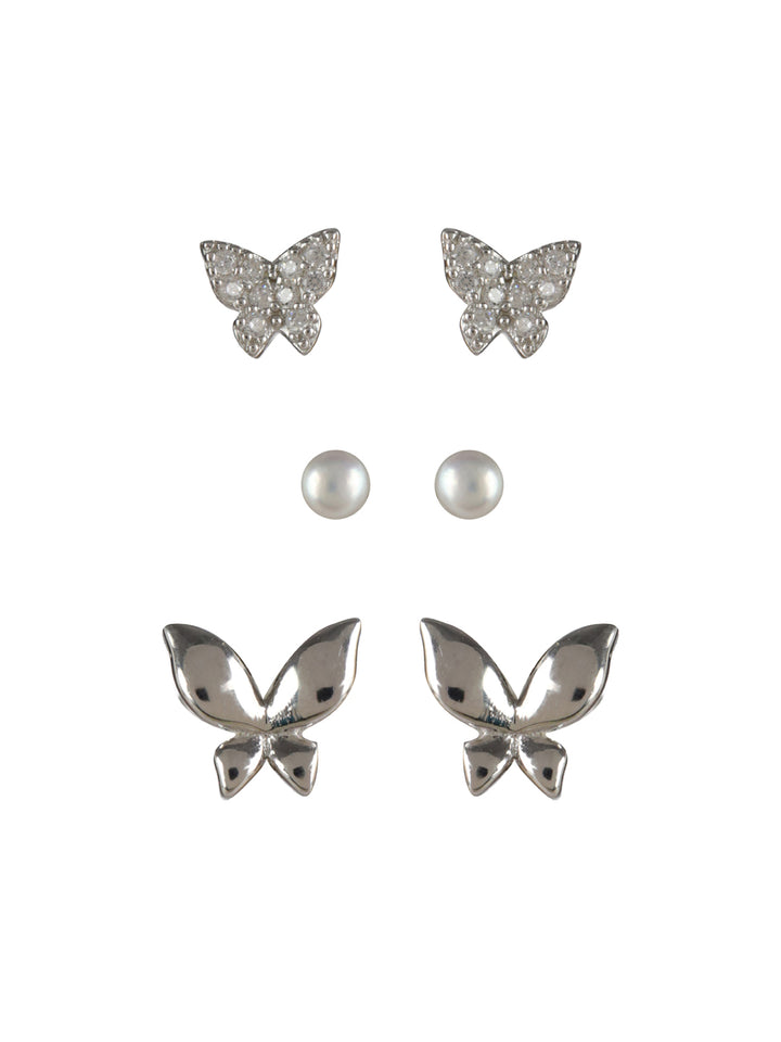 Sheer by Priyaasi Tiny Butterflies Sterling Silver Earrings Set of 3