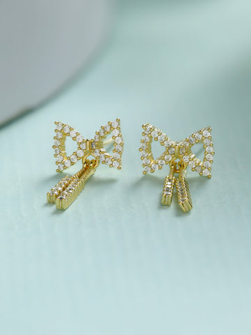 Sheer by Priyaasi Bow American Diamond Gold-Plated Sterling Silver Earrings