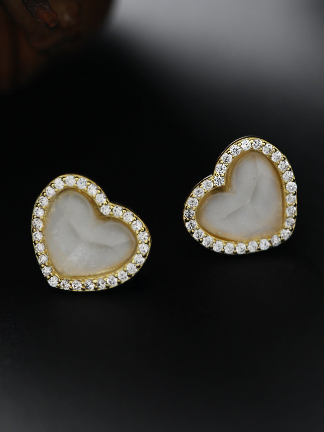 Sheer by Priyaasi Heart American Diamond Gold-Plated Sterling Silver Earrings