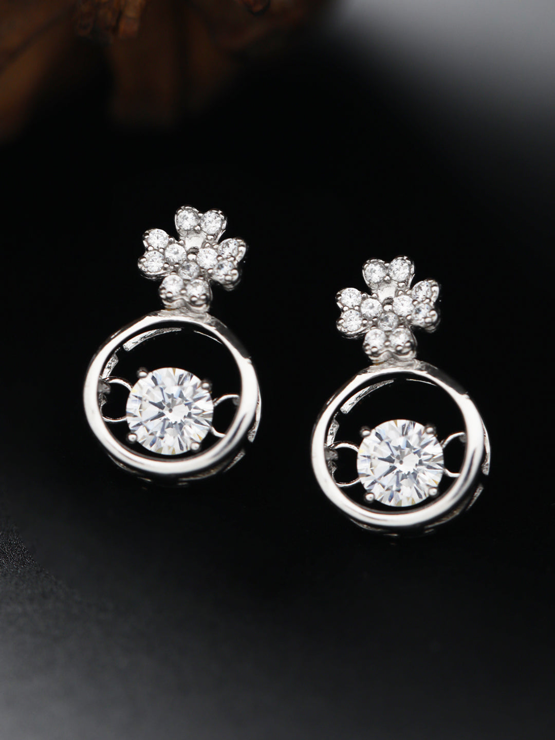 Sheer by Priyaasi Pretty Flower American Diamond Sterling Silver Earrings